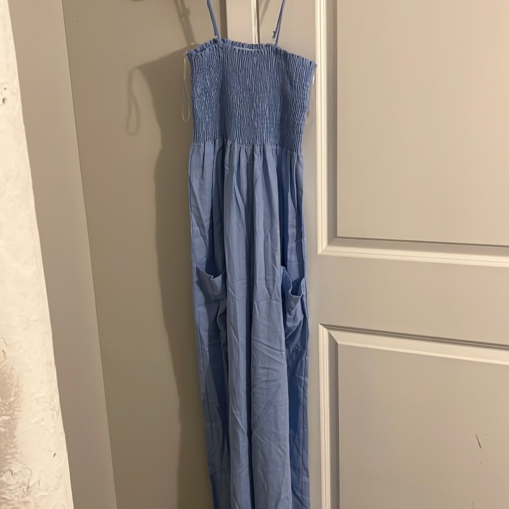 blue buttercup wide leg jumpsuit